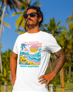 A man wearing a Mental Health Shirt that says Your Mental Health Matters on it